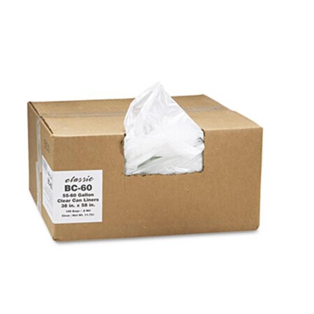 Webster Clear Low-Density Can Liners- 55-60 gal- 0.85 mil- 38 x 58- Clear- 100-Carton, 100PK 385822C